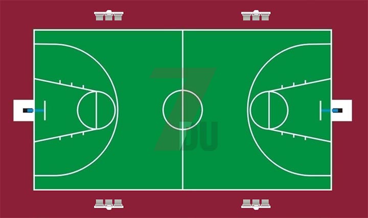 戶外標準籃球場照明-4組1杆3頭球場燈平麵布置圖
